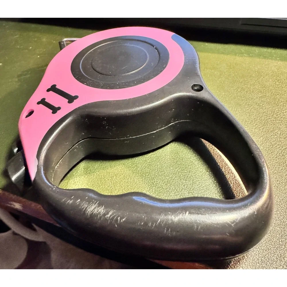 Retractable Dog Leash Pink Black Bone Design Walking‎ Training Pet Lead